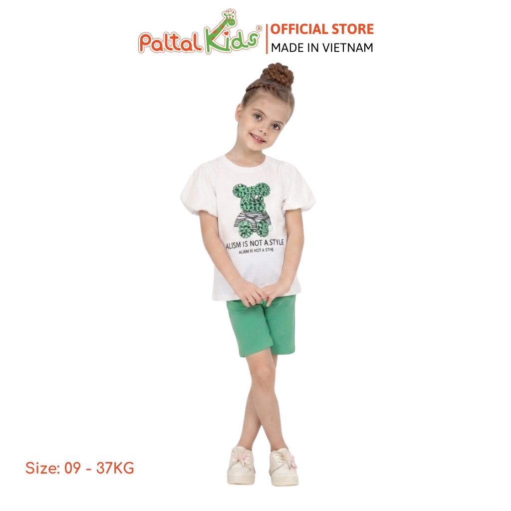 Đồ Bộ Lửng Cotton Mỹ Hình In Bear Brick Bé Gái Cao Cấp - 024 7026