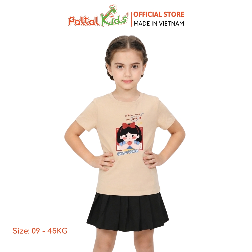 Áo Thun Cotton Mỹ Hình In Công Chúa Bạch Tuyết Bé Gái Cao Cấp - 020 1417