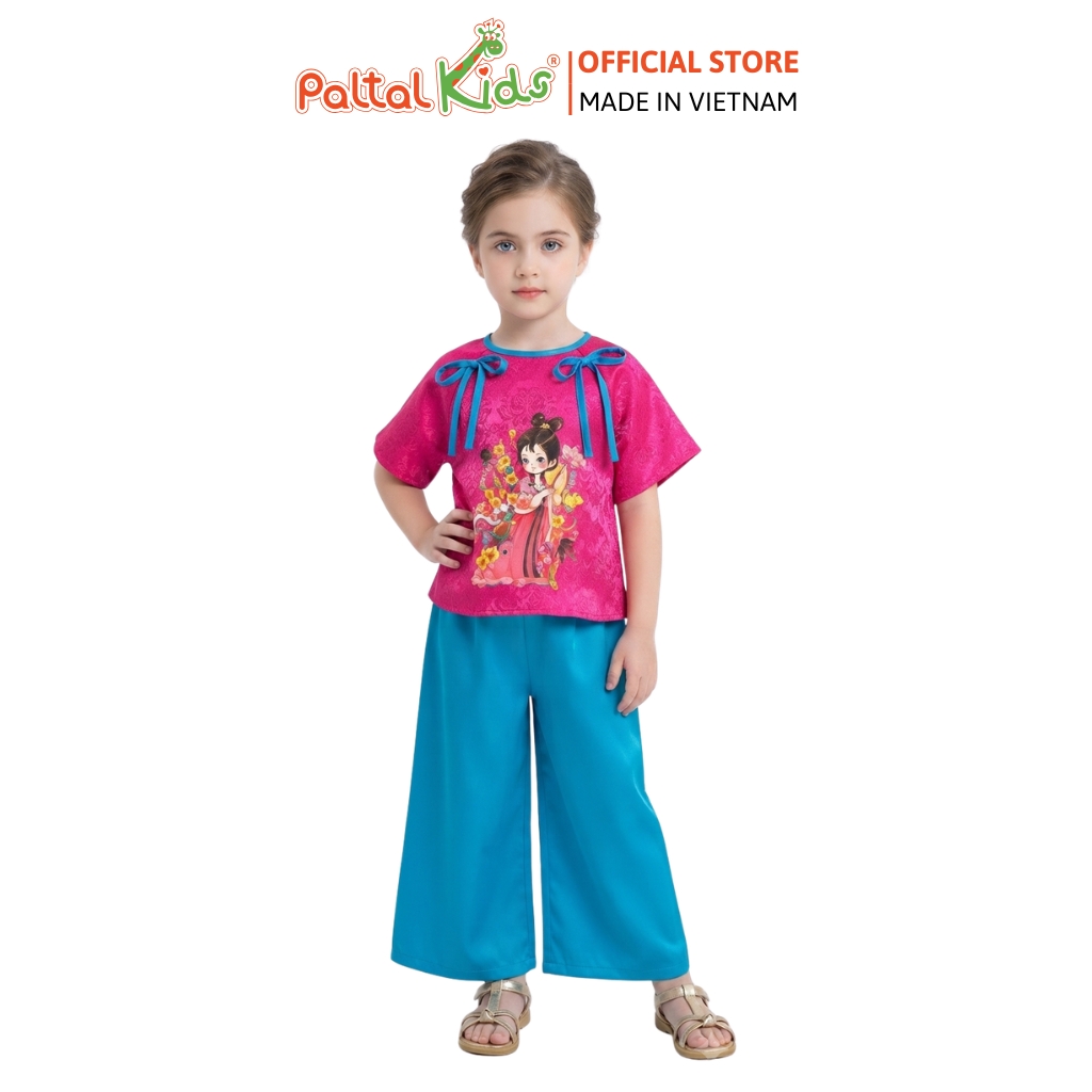 TRUNG THU 2026 - Set Bà Ba Lụa Hình In Hằng Nga Nhiều Màu Bé Gái Cao Cấp