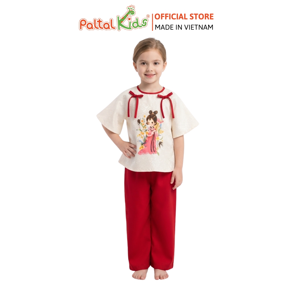 TRUNG THU 2026 - Set Bà Ba Lụa Hình In Hằng Nga Nhiều Màu Bé Gái Cao Cấp