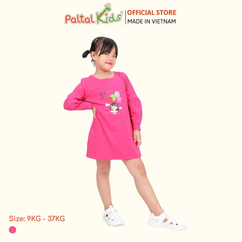 Đầm Dáng A Tay Dài Cotton Mỹ Bé Gái Cao Cấp - 020C 8011