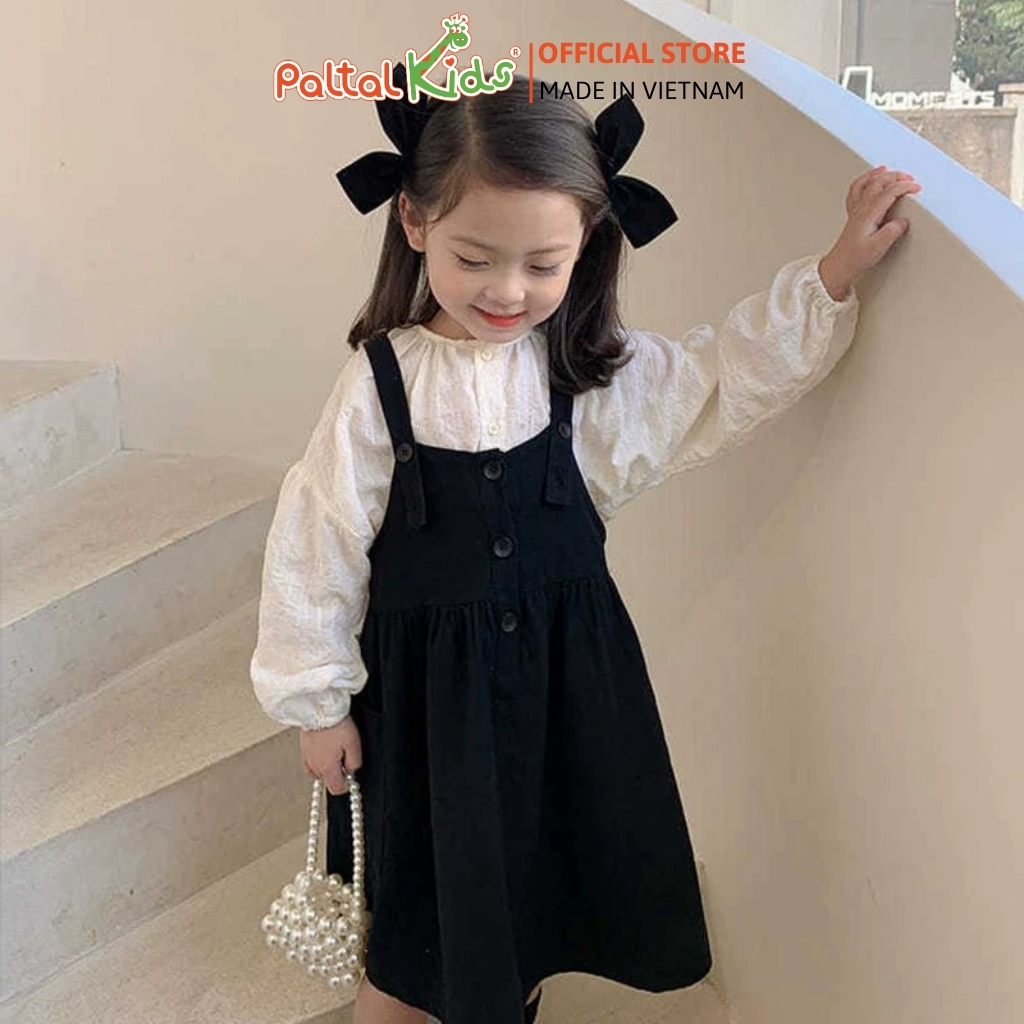 Set Đầm Yếm Phối Áo Sơ Mi Tay Dài Bé Gái Cao Cấp - 02C 9208