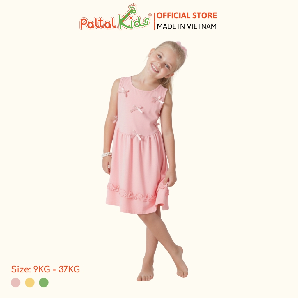 Đầm Dáng Xòe Tay Bản Đính Nơ Cotton Mỹ Bé Gái Cao Cấp - 02C 8033