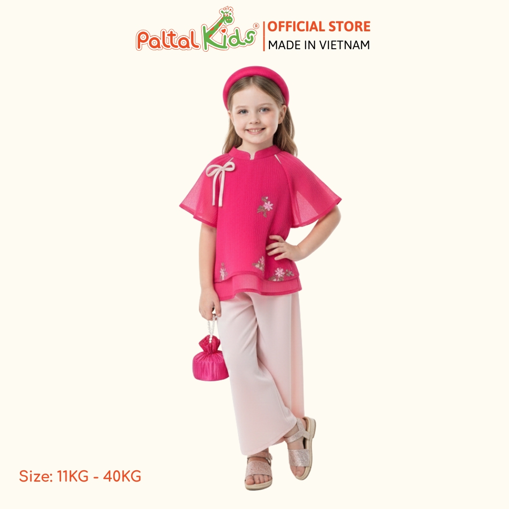 Set Bà Ba Pháp Phục Voan Thêu Hoa Cách Tân Bé Gái Cao Cấp - 533 6101