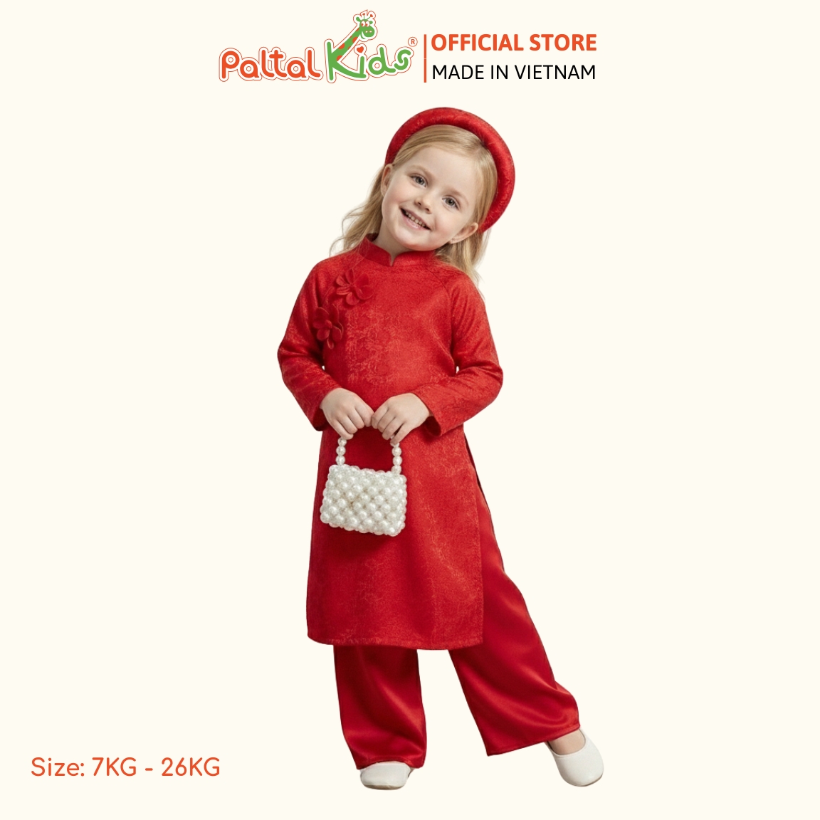 Set Áo Dài Lụa Gấm Diên Hoa Cổ Truyền Đính Hoa Cúc Bé Gái Cao Cấp - 533 6105