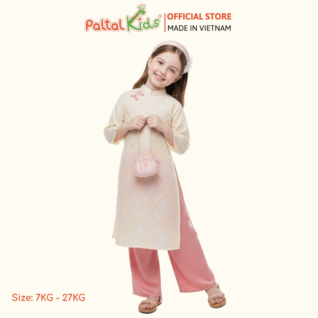 Set Áo Dài Gấm Mềm Cách Tân Kèm Phụ Kiện Bé Gái Cao Cấp - 533 6106