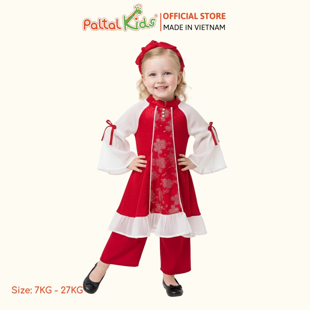 Set Áo Dài Voan Tay Loe Cách Tân Kèm Phụ Kiện Bé Gái Cao Cấp - 533 6107