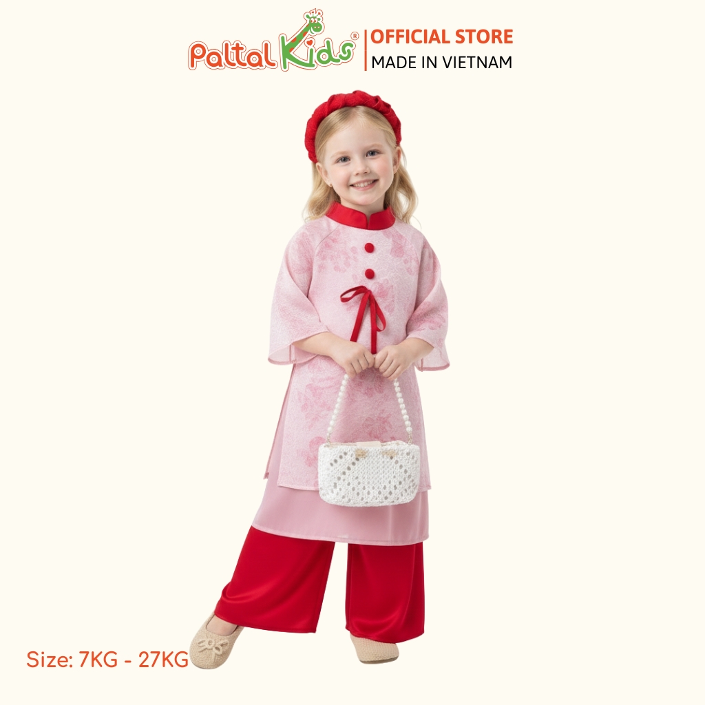 Set Áo Dài Voan Cách Tân Hồng Hoa Kèm Phụ Kiện Bé Gái Cao Cấp - 533 6108