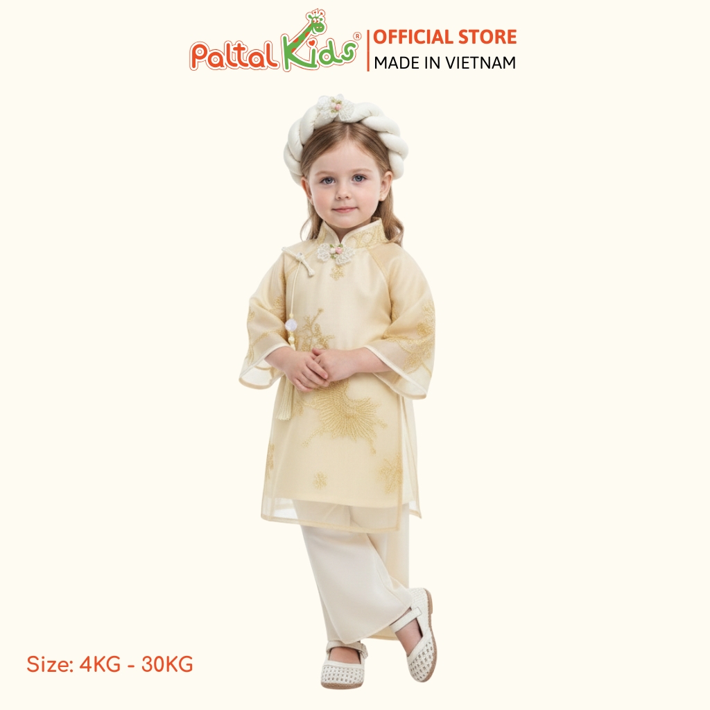 Set Áo Dài Voan Khổng Tước Cách Tân Kèm Mấn Bé Gái Cao Cấp - 533 6117