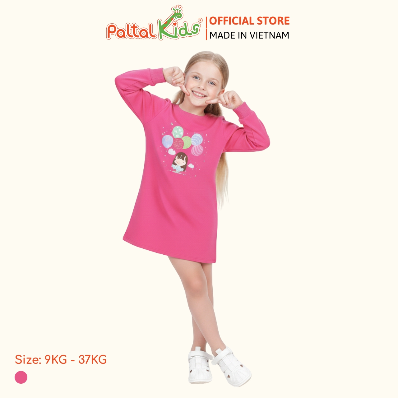 Đầm Dáng A Tay Dài Cotton Mỹ Bé Gái Cao Cấp - 020C 8011