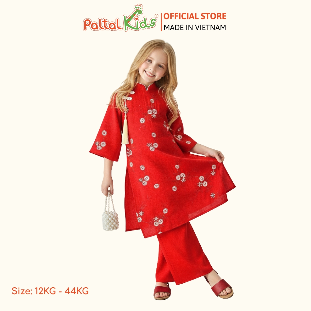 Set Áo Dài Voan Thêu Hoa Cách Tân Bé Gái Cao Cấp - 533 6125