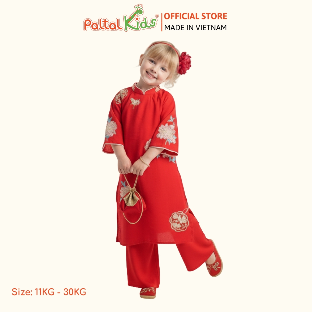 Set Áo Dài Thêu Hoa Cách Tân Bé Gái Cao Cấp - 533 6131