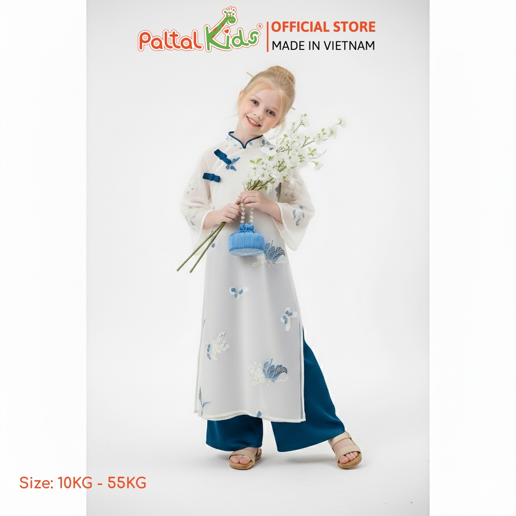 Set Áo Dài Thêu Hoa Cách Tân Bé Gái Cao Cấp - 533 6134