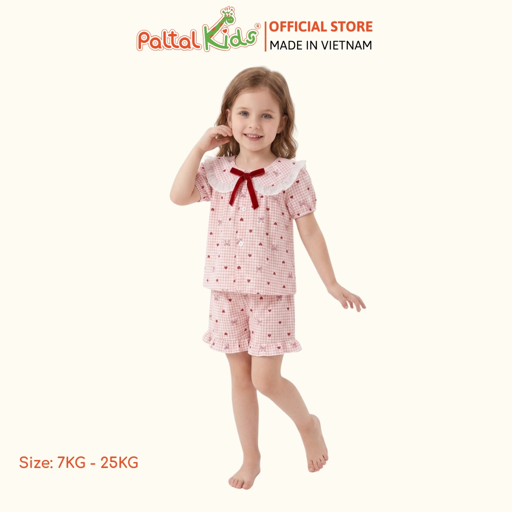 Đồ Bộ Đùi Đũi Mềm Cổ Sen Họa Tiết Nơ Tim Nhí Phối Quần Bèo Bé Gái - 9213