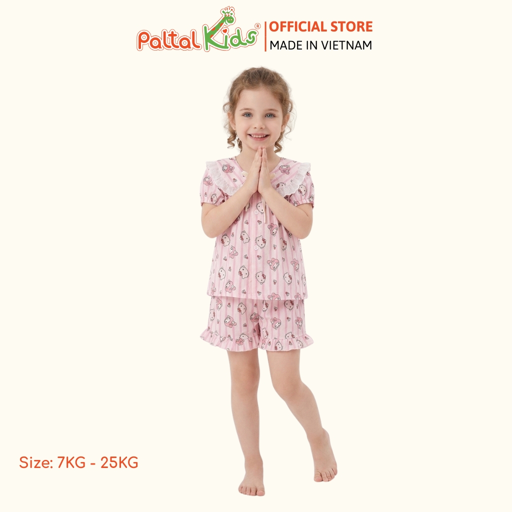 Đồ Bộ Đùi Đũi Mềm Cổ Sen Họa Tiết Sanrio Phối Quần Bèo Bé Gái - 9214