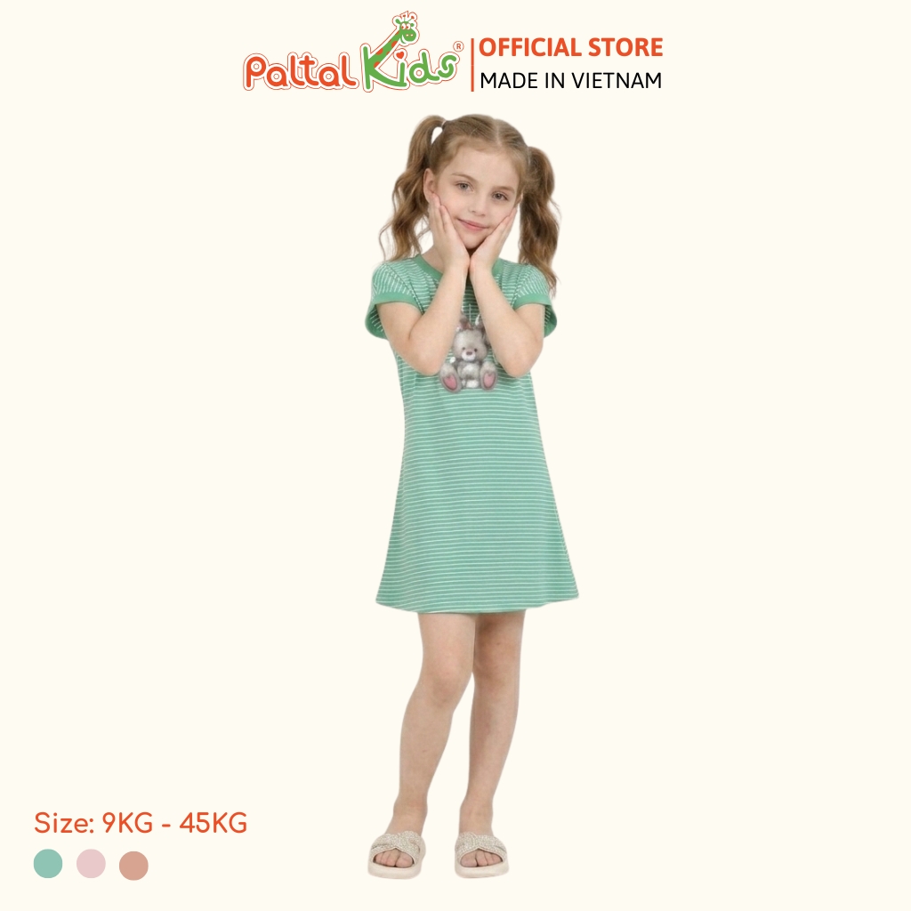 Đầm Dáng A Cánh Dơi Hình In Thỏ Xám Cotton Mỹ Bé Gái Cao Cấp - 02C 8024