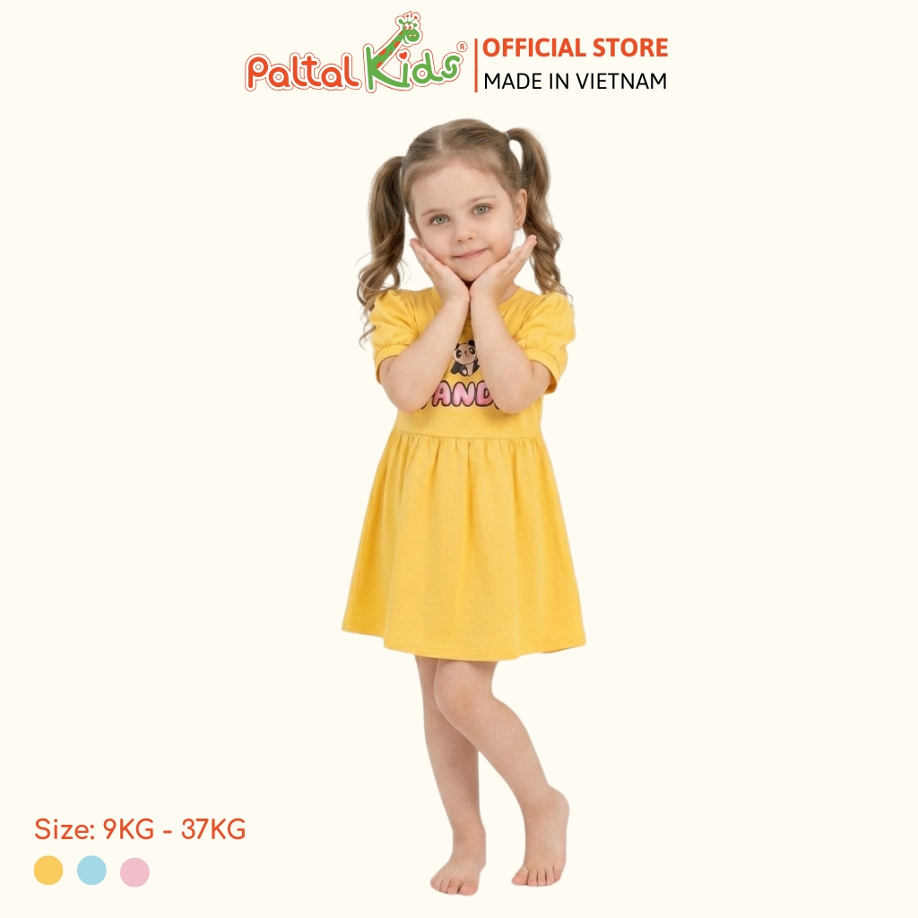 Đầm Babydoll Tay Phồng Cotton Mỹ Hình In Gấu Panda Bé Gái Cao Cấp - 02C 8034