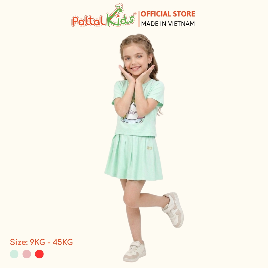 Set Áo Croptop Mix Chân Váy Xếp Ly Cotton Mỹ Bé Gái Cao Cấp - 022 9204
