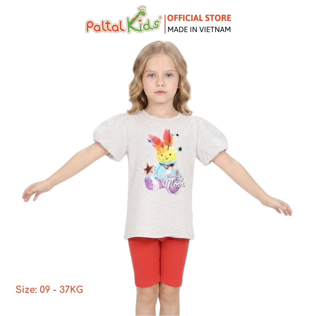 Đồ Bộ Lửng Cotton Mỹ Hình In Thỏ Cầu Vòng Bé Gái Cao Cấp - 024 7033