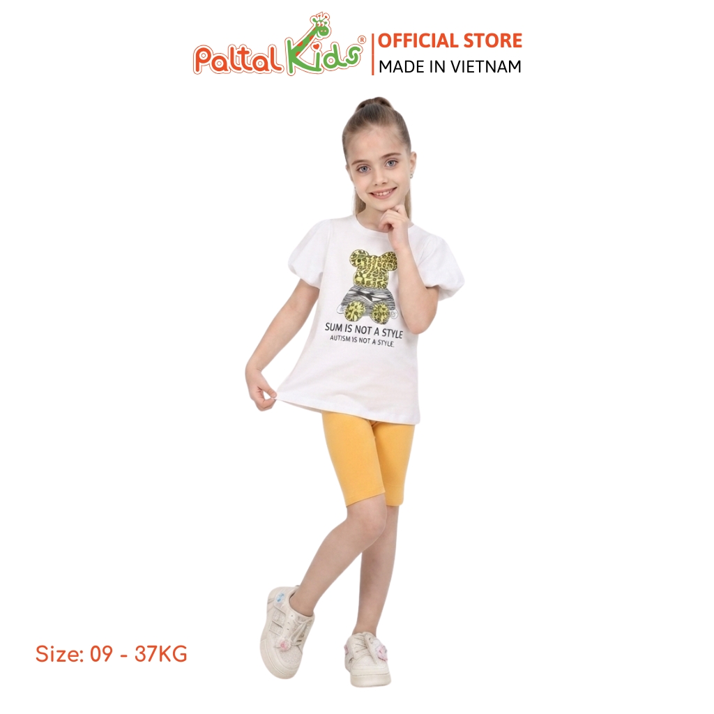 Đồ Bộ Lửng Cotton Mỹ Hình In Bear Brick Bé Gái Cao Cấp - 024 7026