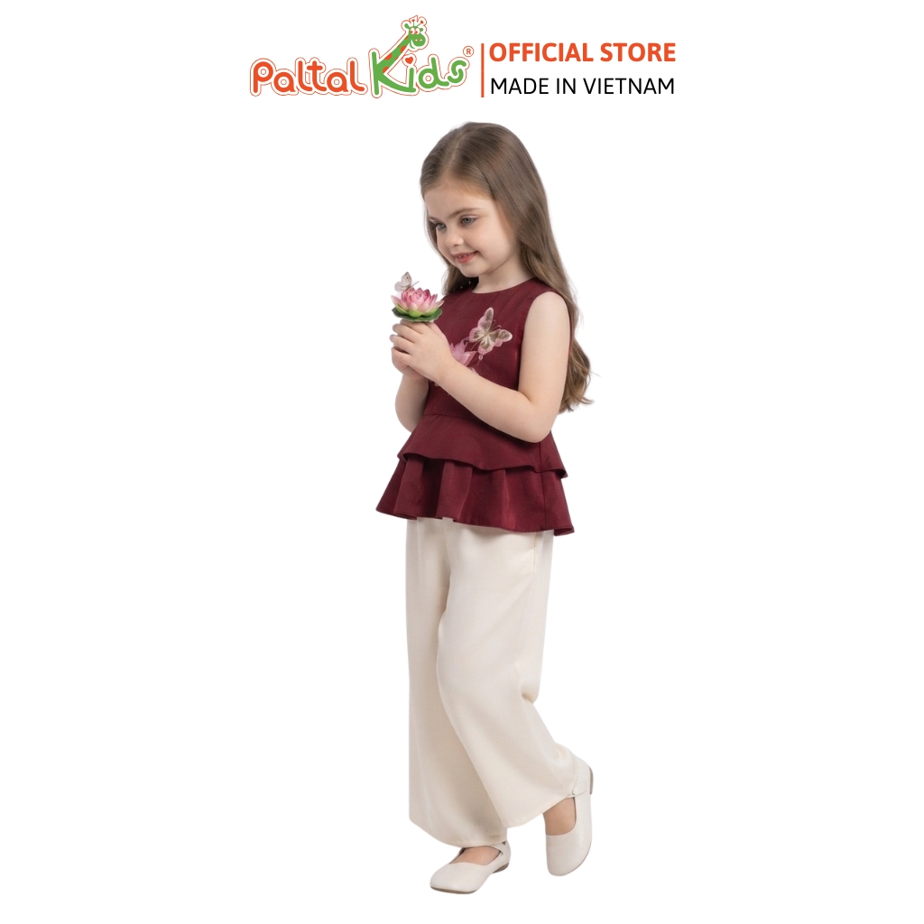 TRUNG THU 2026 - Set Áo Gấm Thêu Hoa Sen Phối Quần Lụa Bé Gái Cao Cấp