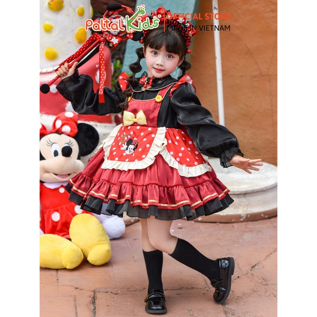 HALLOWEEN 2025 - Đầm Dáng Xòe Chuột Minnie Bé Gái Cao Cấp