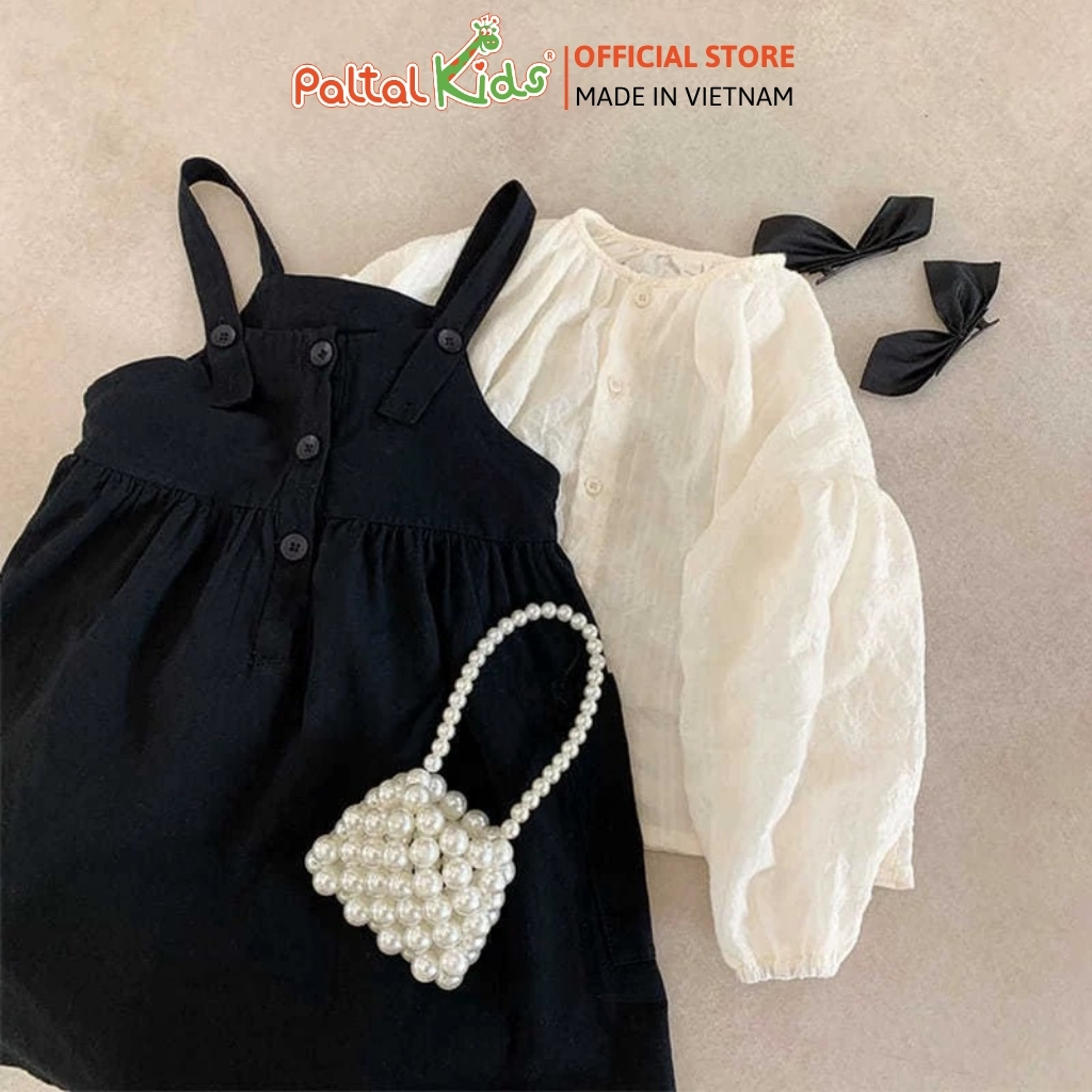 Set Đầm Yếm Phối Áo Sơ Mi Tay Dài Bé Gái Cao Cấp - 02C 9208