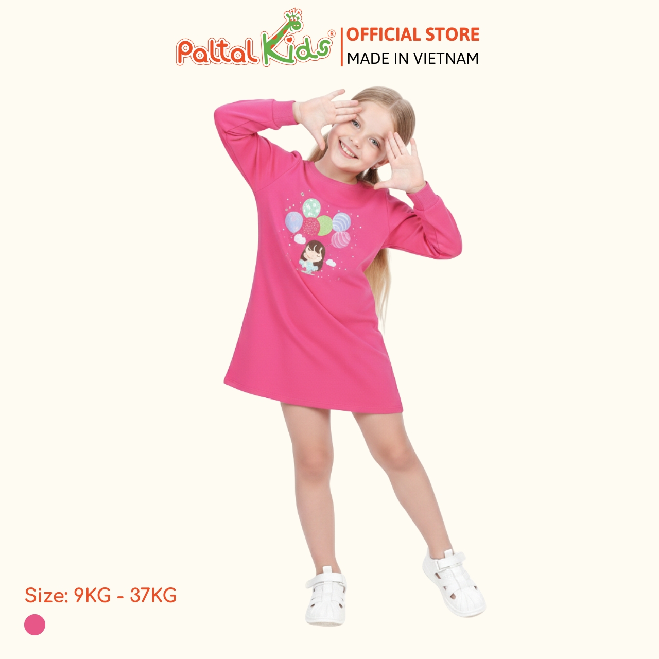 Đầm Dáng A Tay Dài Cotton Mỹ Bé Gái Cao Cấp - 020C 8011