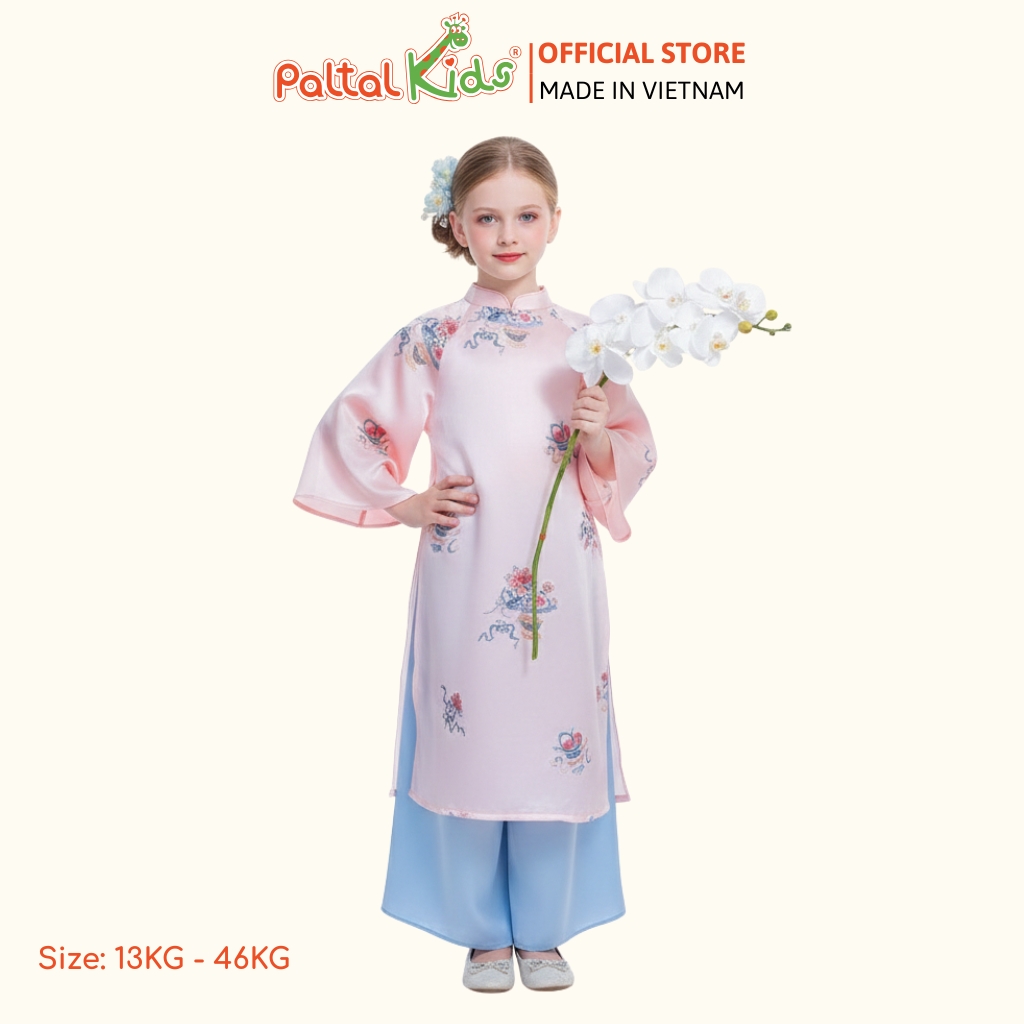 Set Áo Dài Lụa Gấm Thêu Hoa Cách Tân Bé Gái Cao Cấp - 533 6132