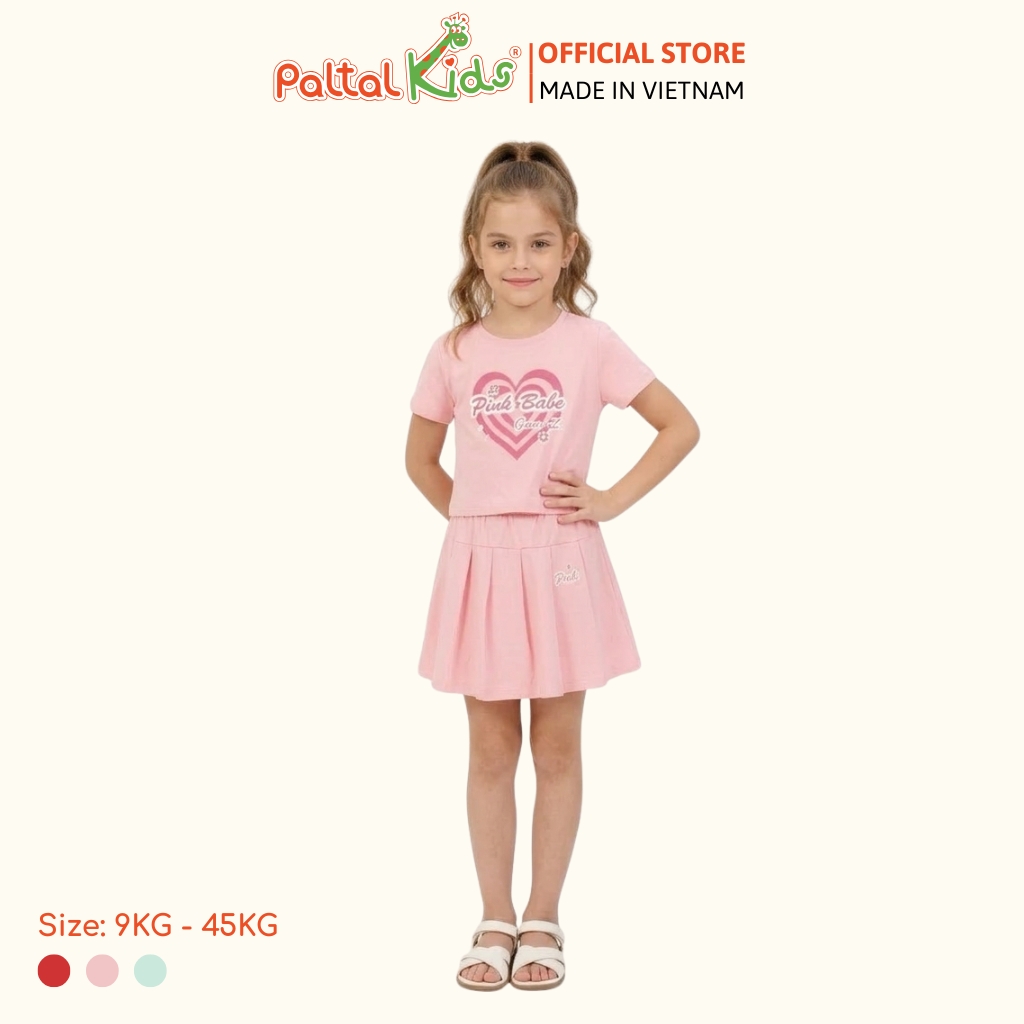 Set Áo Croptop Mix Chân Váy Xếp Ly Cotton Mỹ Bé Gái Cao Cấp - 022 9203