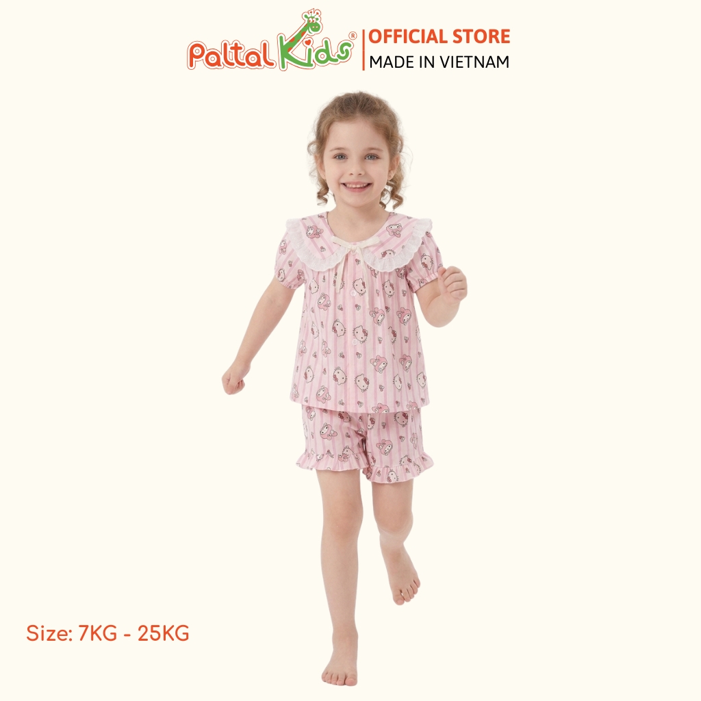 Đồ Bộ Đùi Đũi Mềm Cổ Sen Họa Tiết Sanrio Phối Quần Bèo Bé Gái - 9214