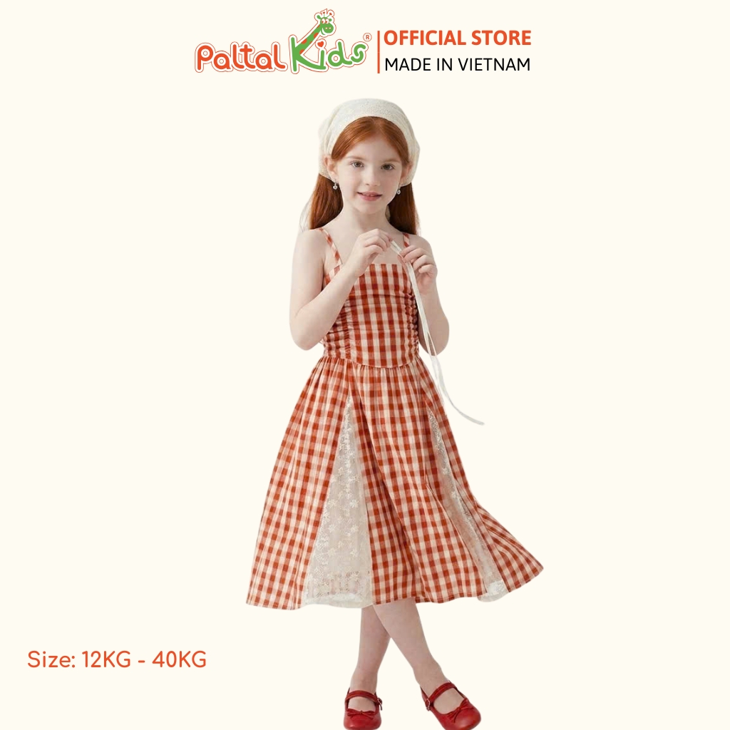 Đầm Maxi 2 Dây Kate Mềm Phối Ren Sọc Caro Bé Gái Cao Cấp - 02C 8029