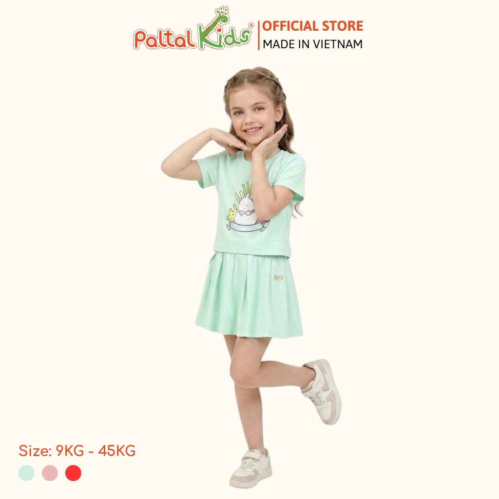 Set Áo Croptop Mix Chân Váy Xếp Ly Cotton Mỹ Bé Gái Cao Cấp - 022 9204