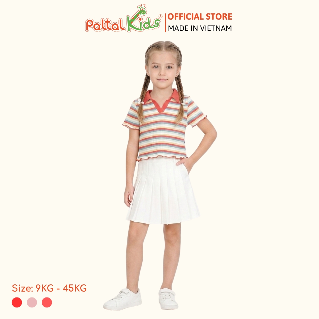 Áo Thun Croptop Cổ Polo Cotton Sọc Gân Bé Gái Cao Cấp - 020 1419