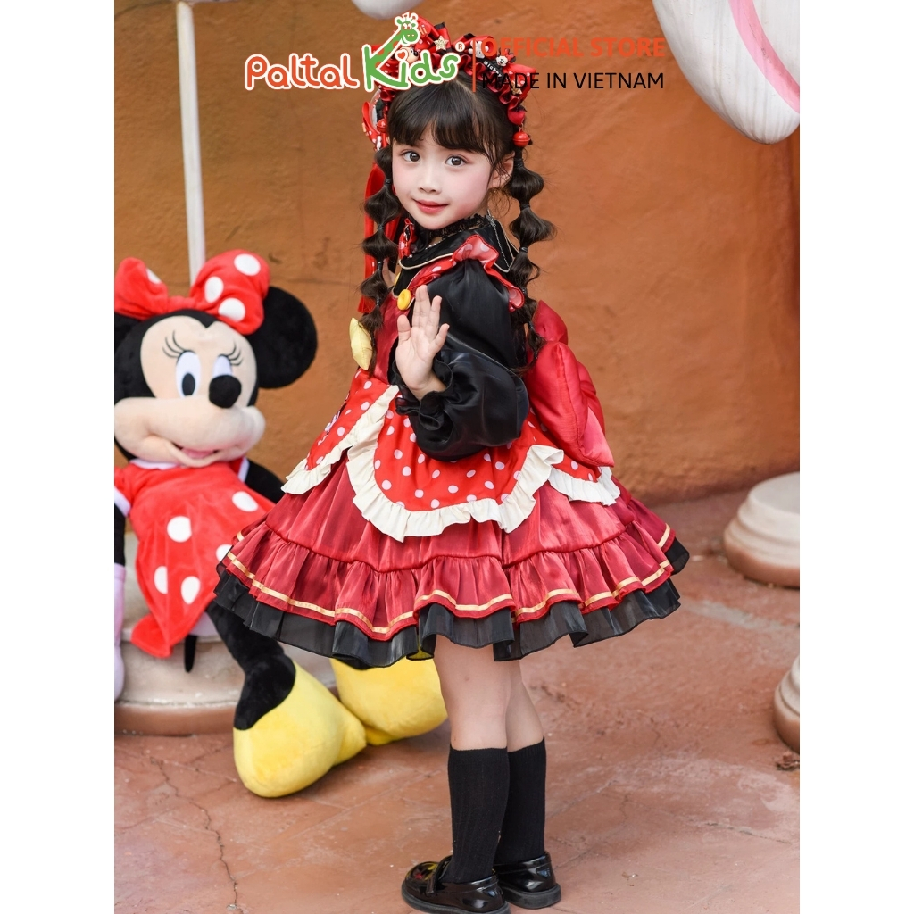 HALLOWEEN 2025 - Đầm Dáng Xòe Chuột Minnie Bé Gái Cao Cấp