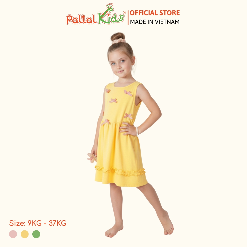 Đầm Dáng Xòe Tay Bản Đính Nơ Cotton Mỹ Bé Gái Cao Cấp - 02C 8033