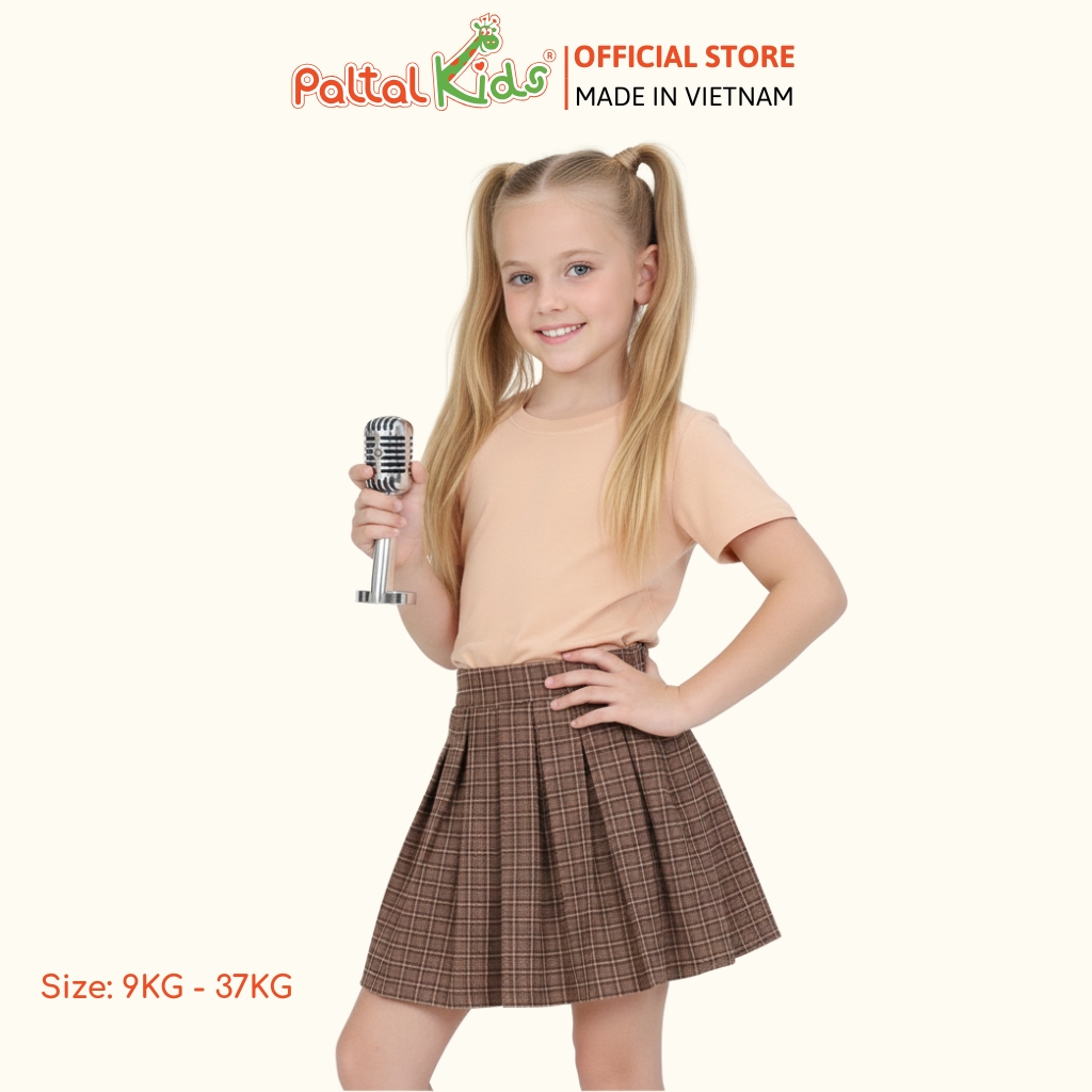 Chân Váy Xếp Ly Cotton Caro Bé Gái Cao Cấp - 112 9202