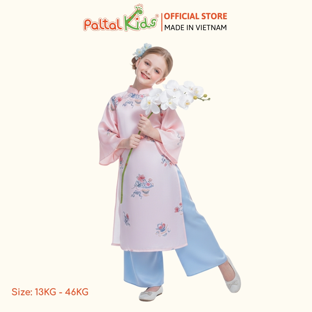 Set Áo Dài Lụa Gấm Thêu Hoa Cách Tân Bé Gái Cao Cấp - 533 6132