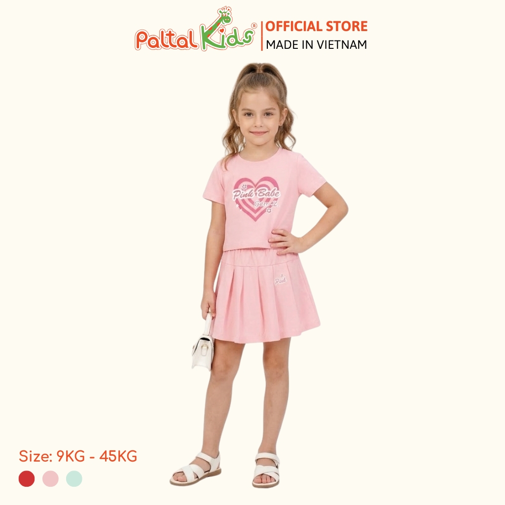 Set Áo Croptop Mix Chân Váy Xếp Ly Cotton Mỹ Bé Gái Cao Cấp - 022 9203