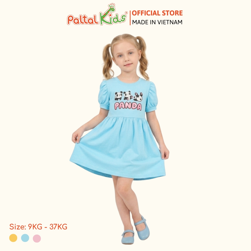 Đầm Babydoll Tay Phồng Cotton Mỹ Hình In Gấu Panda Bé Gái Cao Cấp - 02C 8034