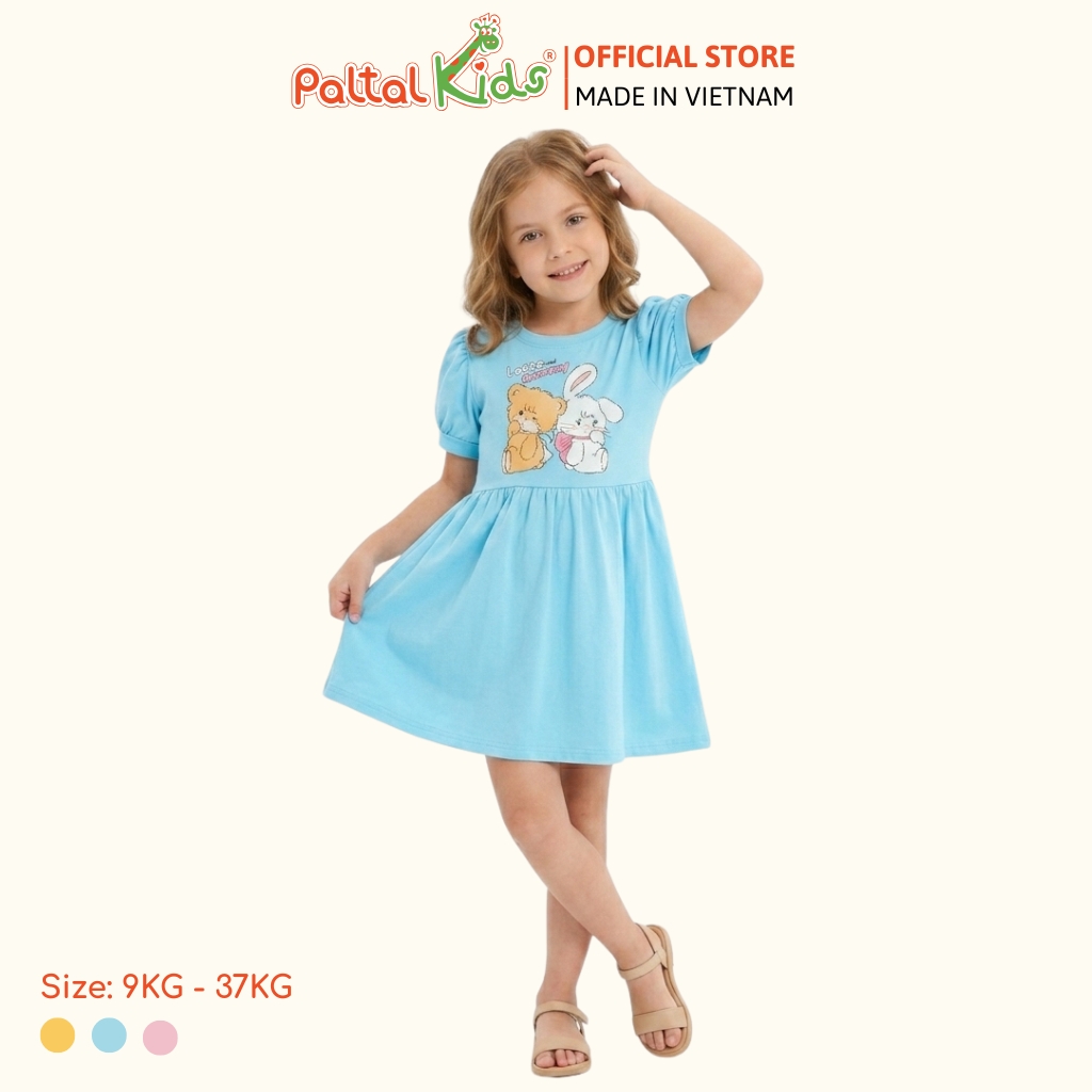 Đầm Babydoll Tay Phồng Cotton Mỹ Hình In Gấu Panda Bé Gái Cao Cấp - 02C 8035