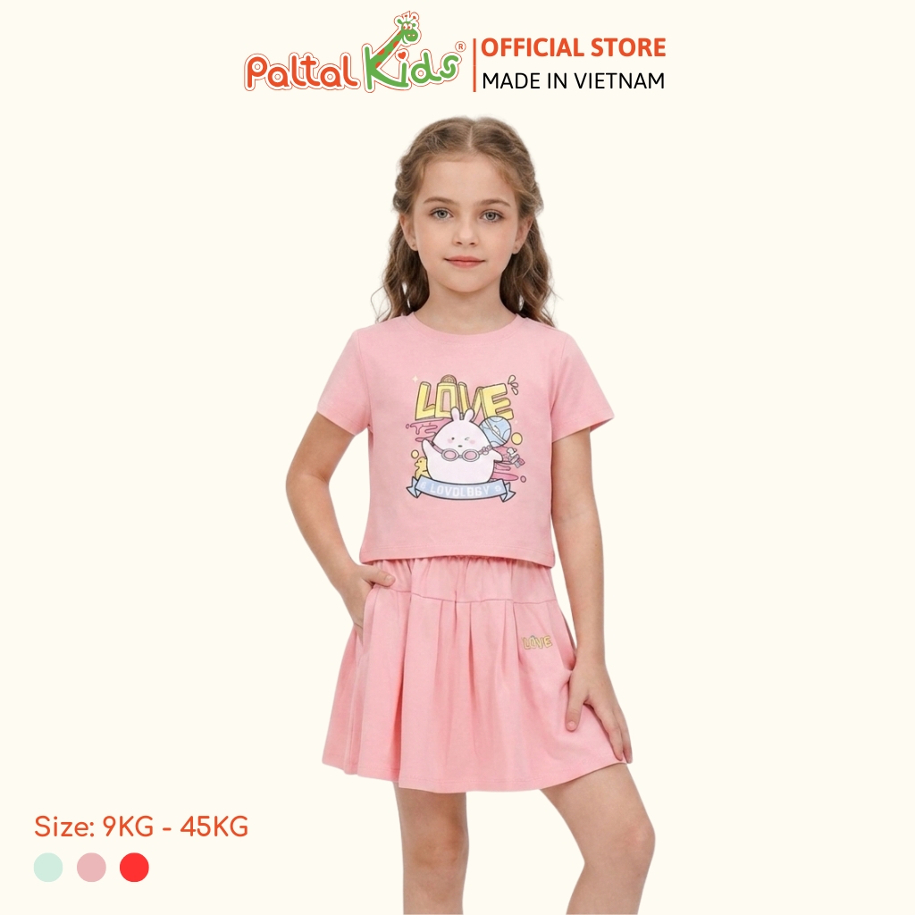 Set Áo Croptop Mix Chân Váy Xếp Ly Cotton Mỹ Bé Gái Cao Cấp - 022 9204