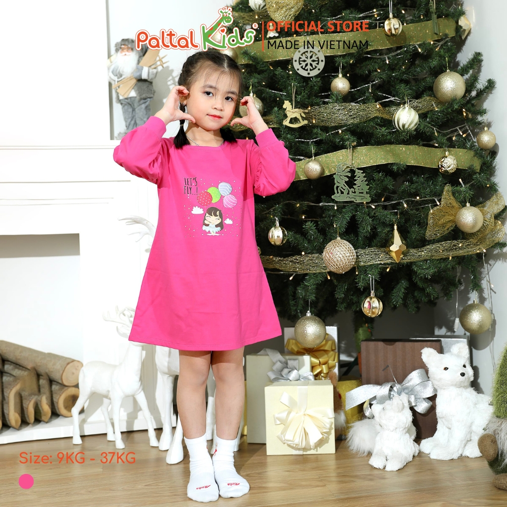 Đầm Dáng A Tay Dài Cotton Mỹ Bé Gái Cao Cấp - 020C 8011