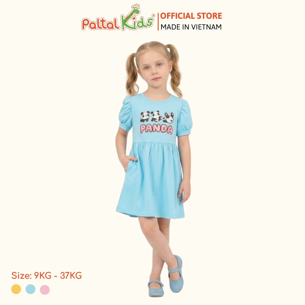 Đầm Babydoll Tay Phồng Cotton Mỹ Hình In Gấu Panda Bé Gái Cao Cấp - 02C 8034