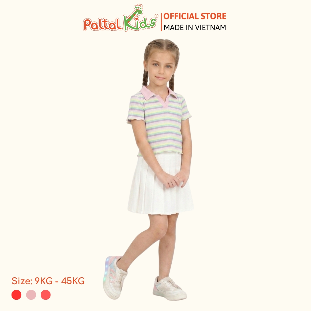 Áo Thun Croptop Cổ Polo Cotton Sọc Gân Bé Gái Cao Cấp - 020 1419