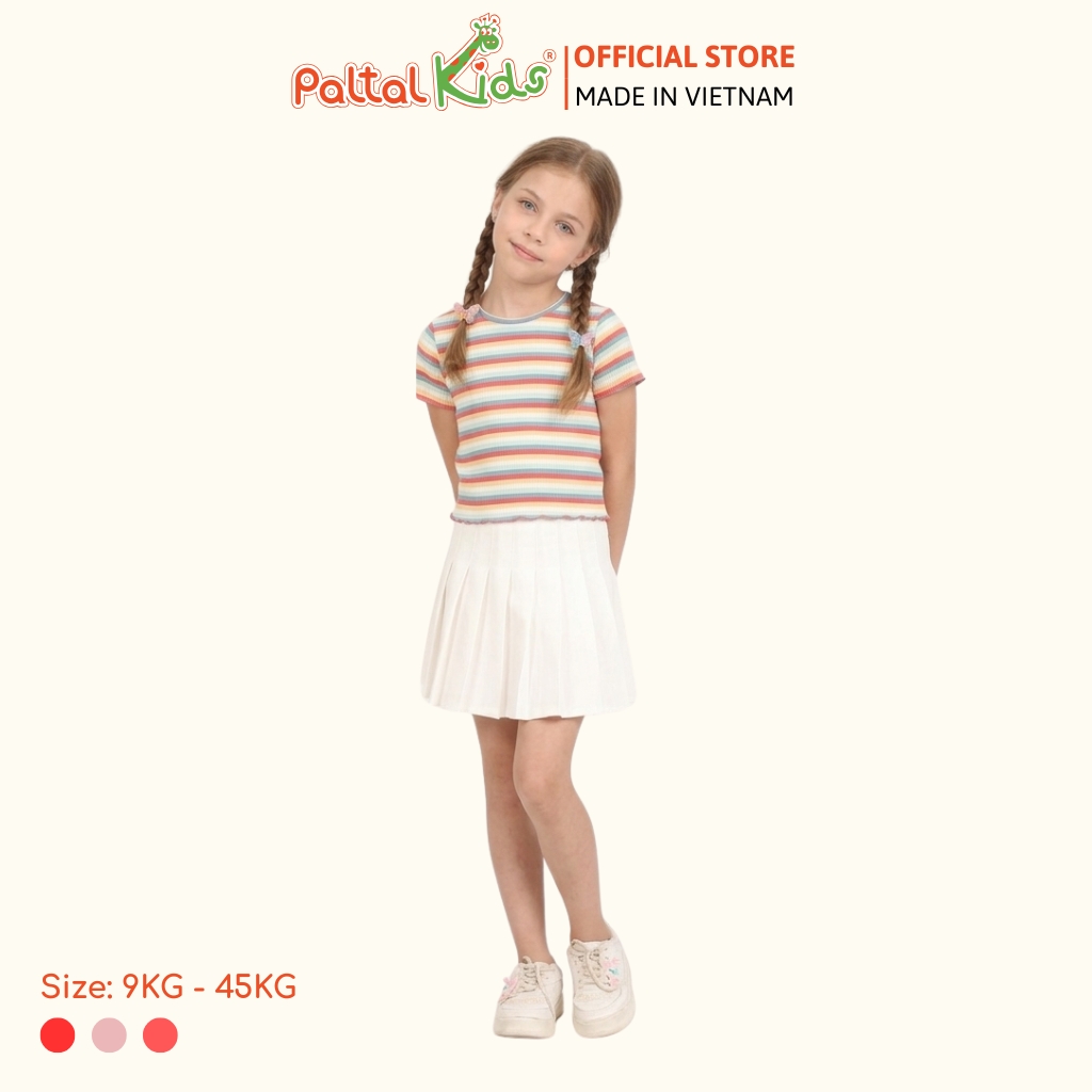 Áo Thun Croptop Cổ Tròn Cotton Sọc Gân Bé Gái Cao Cấp - 020 1421