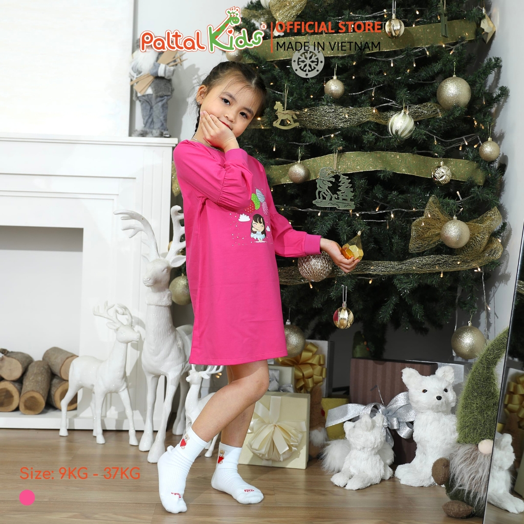 Đầm Dáng A Tay Dài Cotton Mỹ Bé Gái Cao Cấp - 020C 8011