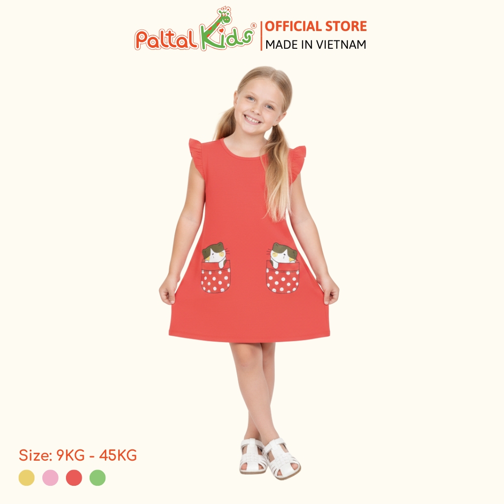 Đầm Dáng A Cánh Tiên Hình In Giả Túi Cotton Mỹ Cao Cấp - 02C 8020