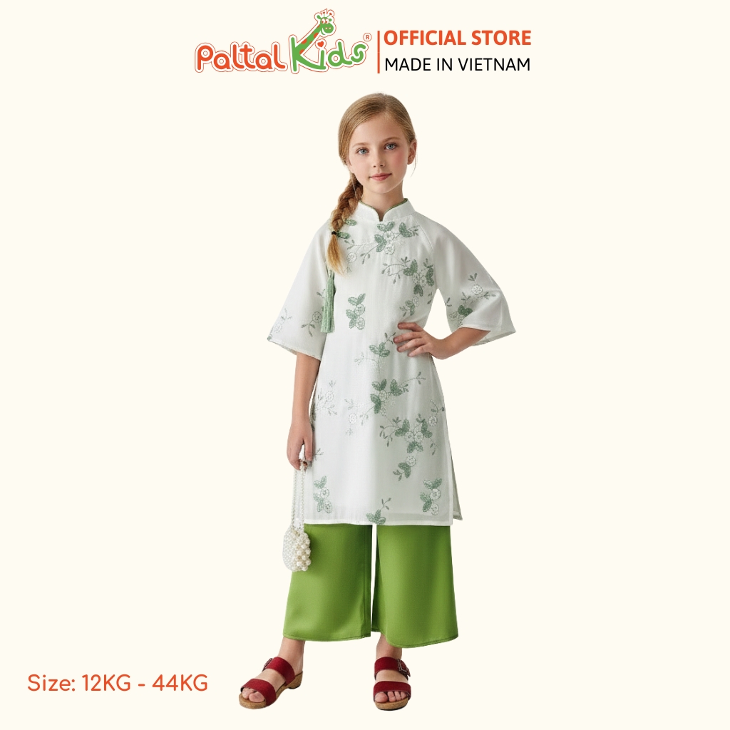 Set Áo Dài Voan Thêu Hoa Cách Tân Bé Gái Cao Cấp - 533 6125