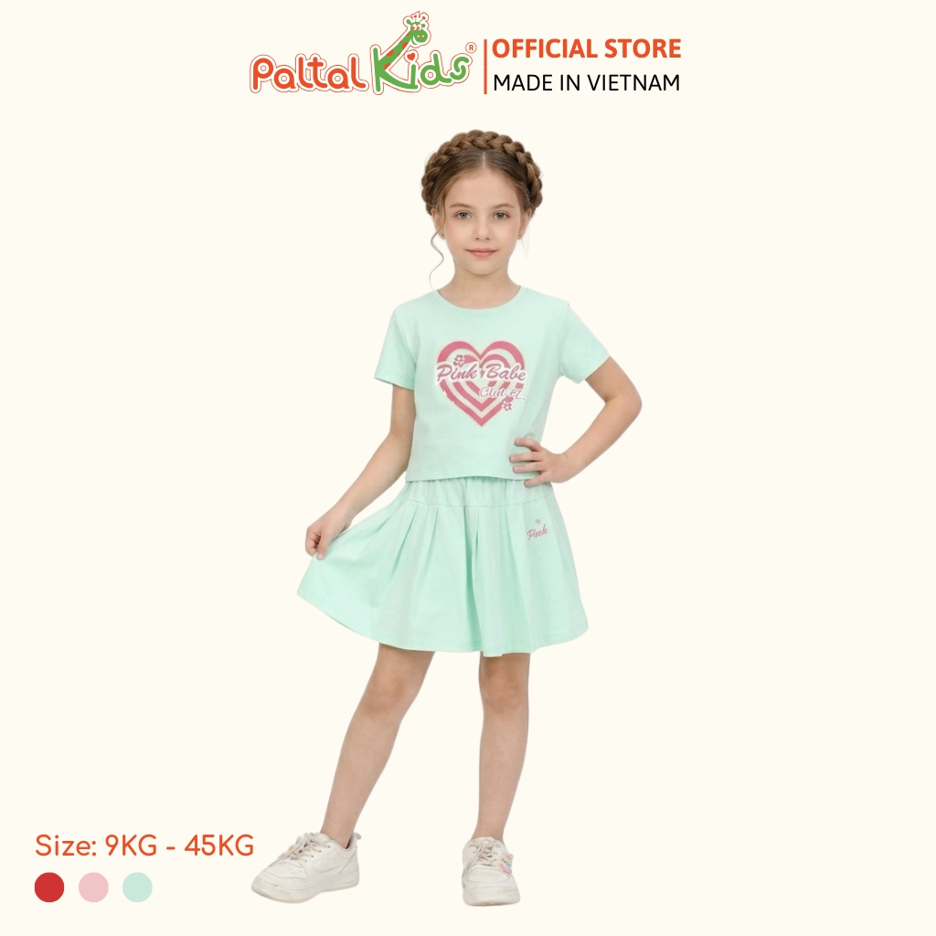 Set Áo Croptop Mix Chân Váy Xếp Ly Cotton Mỹ Bé Gái Cao Cấp - 022 9203